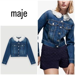 Maje ~ Brenda CONTRASTING Embroidered Collar Organic-Cotton Denim Jacket